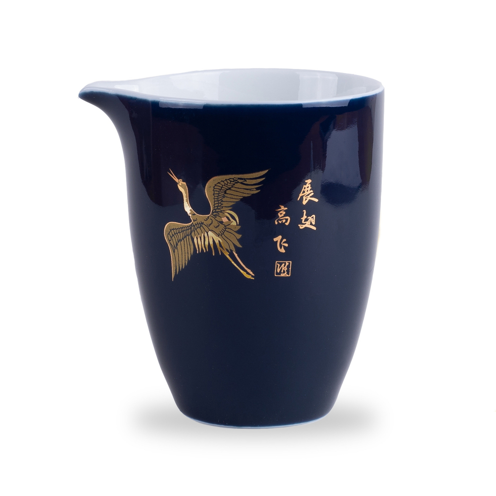 268113 Сливник (Чахай) ЖУРАВЛИ "Расправь крылья", 90*9.5см, 280мл, фарфор индиго