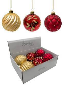 Набор шаров 10см 6шт ChristmasDeLuxe золото/бордовый/красный