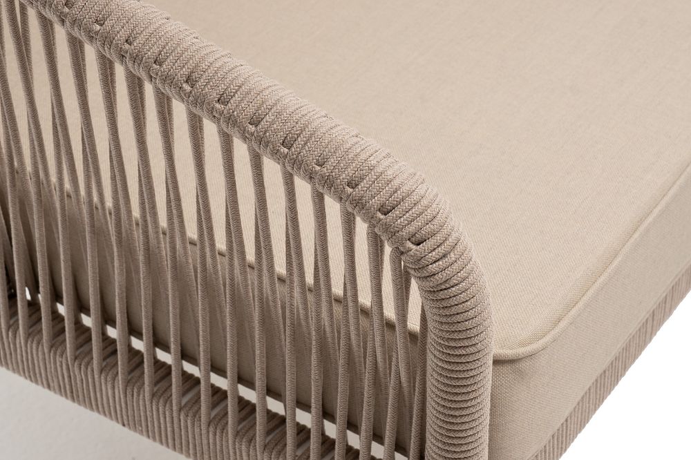 "Канны" правый модуль плетеный из роупа, каркас алюминий белый муар, роуп бежевый круглый, ткань бежевая 15052