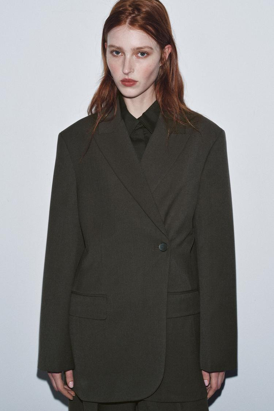 ZARA БЛЕЙЗЕР ОВЕРСАЙЗ — ZW COLLECTION, ТЕМНО-СЕРЫЙ