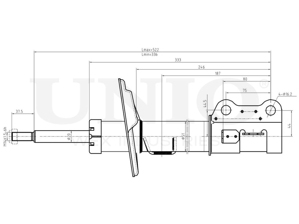 Амортизатор газовый передней подвески левый UNIO SAB-10244