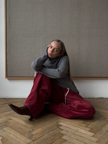 Красные широкие брюки из велюра