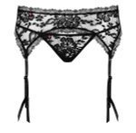 Кружевной пояс для чулок Catia в комплекте с трусиками-стрингами (Размер: XXL) (Цвет: черный)