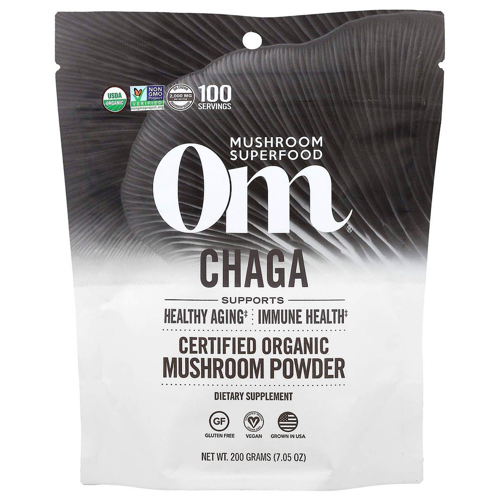 Om Mushrooms, Чага, сертифицированный органический грибной порошок, 200 г (7,05 унции)