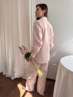 Брюки из вареного хлопка, Пудровый в полоску