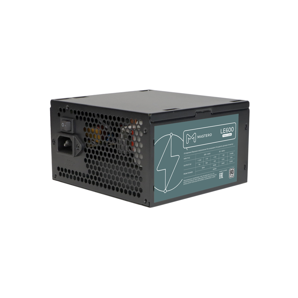 Блок питания ATX Mastero LE600, 600W, 80+, Retail, PPFC, 1x4+4pin, 2x6+2PIN, 6xSATA, 3xMOLEX, 1xFDD (LE600-120BFV1)