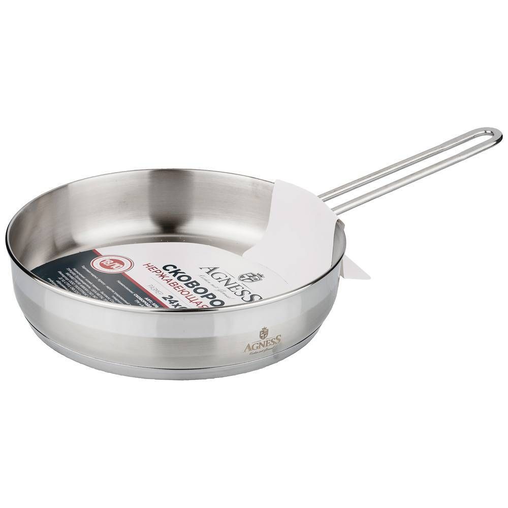 СКОВОРОДА AGNESS PROFESSIONAL 24Х6 СМ, 2,7 Л ВЫСОКОКАЧЕСТВЕННАЯ НЕРЖ СТАЛЬ 18/10 ИНДУКЦИОННОЕ ДНО