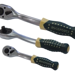 Трещотка реверсивная усиленная изогнутая с резиновой ручкой 3/8''(72зуб.) RockForce##Rock FORCE RF-802322