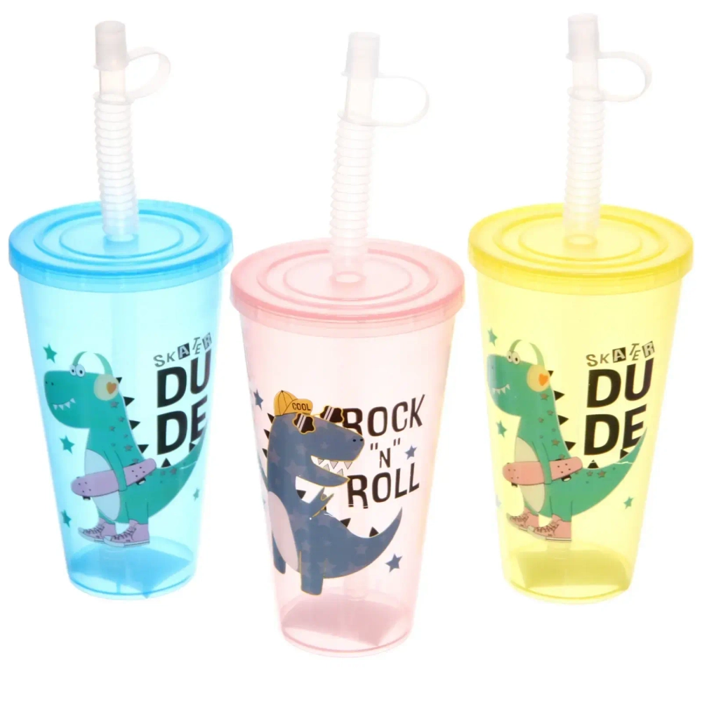 Стакан с крышкой 380мл «Сказка» с трубочкой, цвета микс