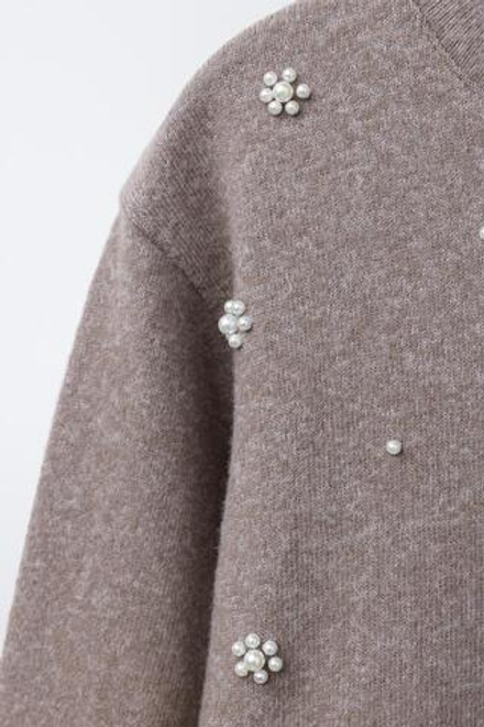 ZARA ЛОНГСЛИВ SOFT TOUCH С БУСИНАМИ, КОРИЧНЕВЫЙ