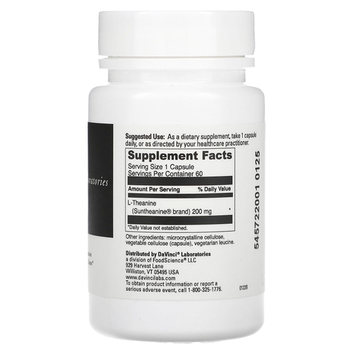 DaVinci Laboratories, L-теанин, 200 мг, 60 капсул