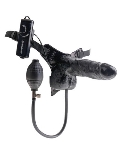 Надувной вибро-страпон Inflatable Vibrating 6''Strap-On (Цвет: черный)