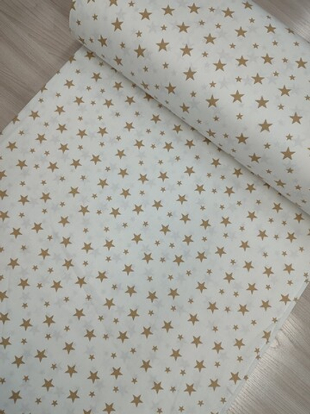 Ткань ранфорс (поплин люкс) "Звезды бежевые на белом"