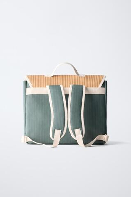 ZARA ШКОЛЬНЫЙ ПОРТФЕЛЬ В РАЗНОЦВЕТНУЮ ПОЛОСКУ, ЗЕЛЕНЫЙ
