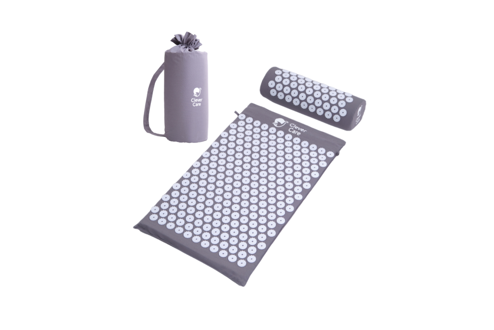 Набор: коврик и валик для акупунктуры CleverCare, цвет темно серый