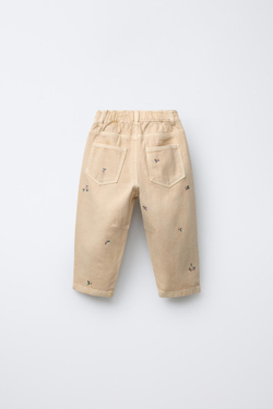 ZARA БРЮКИ BALLOON ИЗ ТВИЛА С ЦВЕТОЧНОЙ ВЫШИВКОЙ, ЦВЕТ СЛИВОЧНОГО МАСЛА