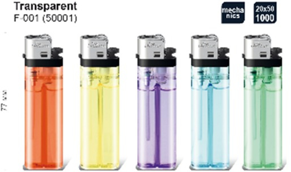 Зажигалка "Pride" F-001  Transparent  50шт * 20бл (50001)