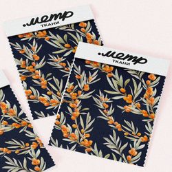 Ткань атлас облепиха на ветке