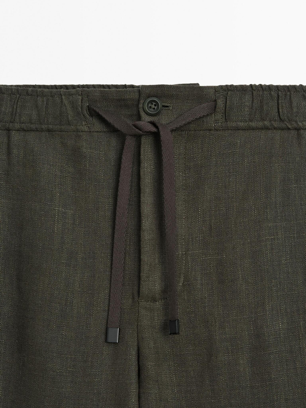 Massimo Dutti Брюки-джоггеры из 100% льна, темно-зеленый