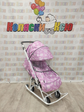 Санки-коляски Ника Наши Детки 3-1К сиреневый со снежинками