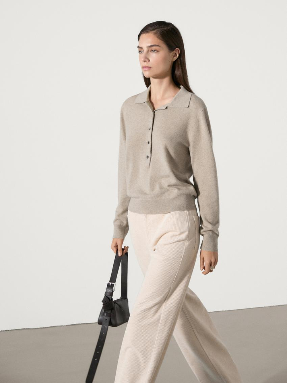 Massimo Dutti Трикотажный свитер поло из 100% кашемира, норка