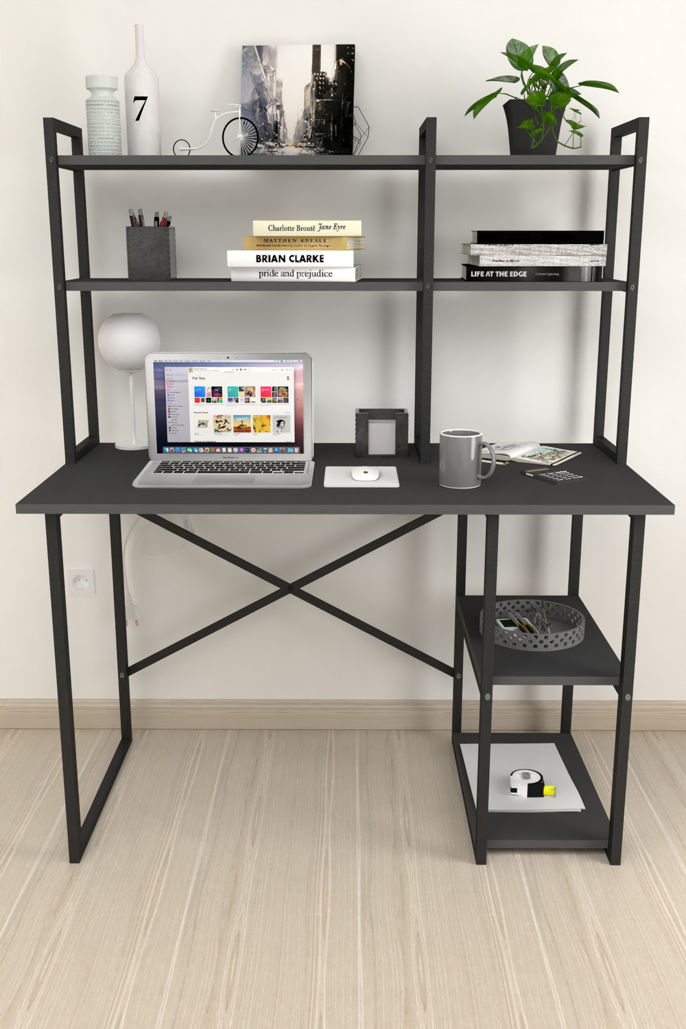 Стол письменный с настольной полкой 120х60 - антрацит