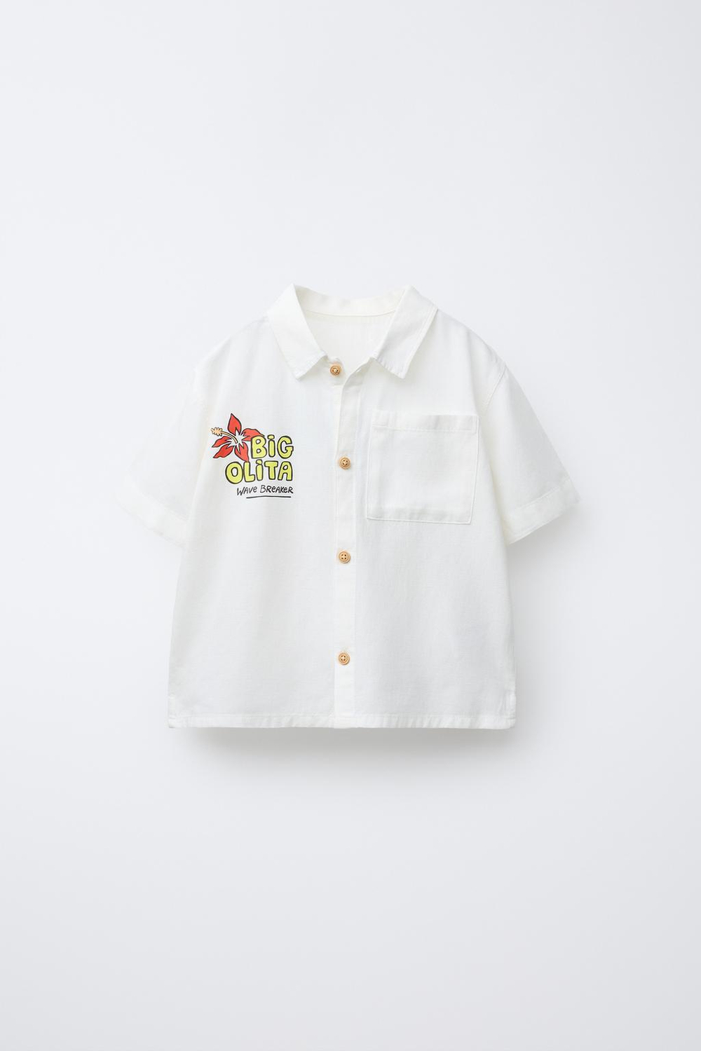 ZARA РУБАШКА С ПРИНТОМ «СЕРФИНГ», БЕЛЫЙ