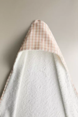 ZARA HOME ПОЛОТЕНЦЕ С КАПЮШОНОМ В КЛЕТКУ ДЛЯ ДЕТЕЙ, РОЗОВЫЙ