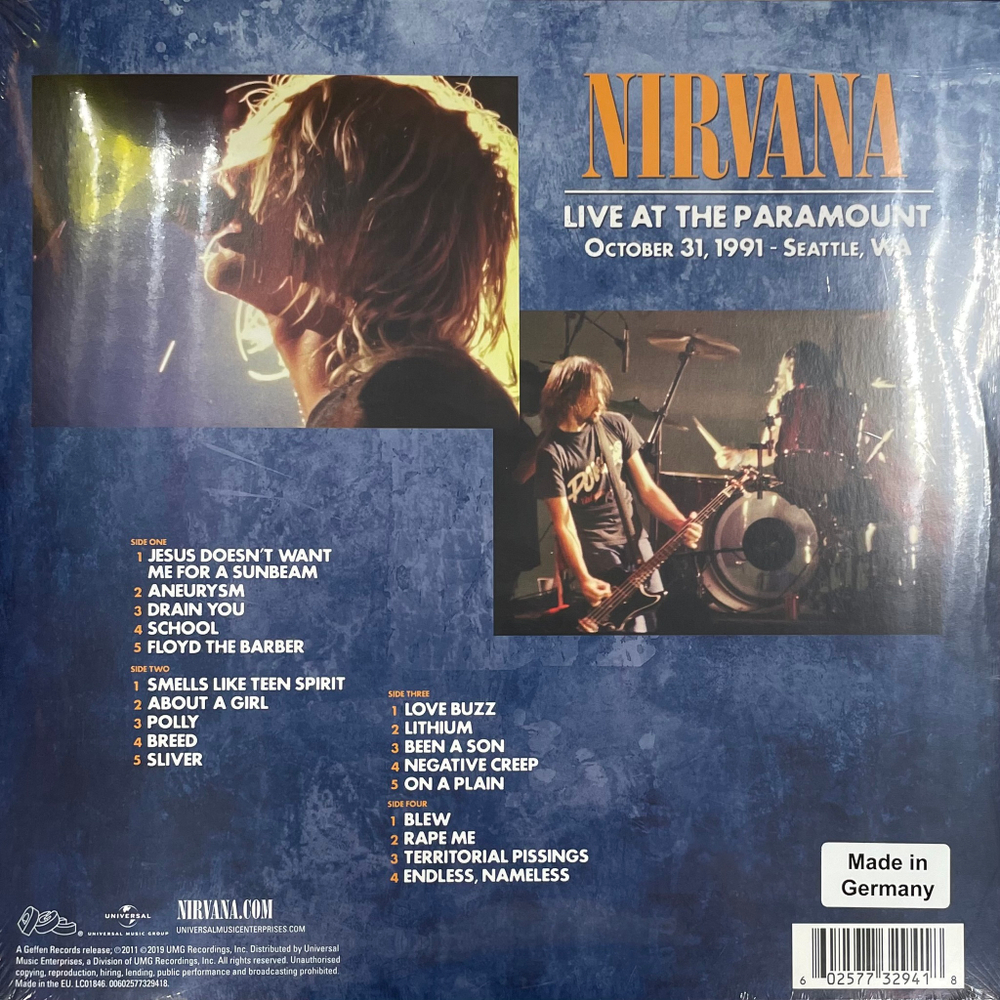 Виниловая пластинка Nirvana ‎– Live At The Paramount 2LP