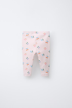 ZARA ЛЕГИНСЫ В РУБЧИК С ПРИНТОМ «ВИШНЯ», РОЗОВЫЙ