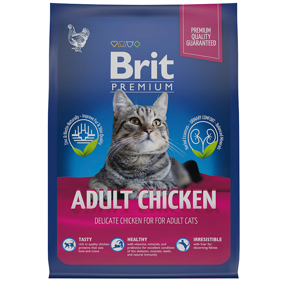 Сухой корм Brit Premium Cat Adult Chicken с курицей 2кг,для кошек 04.2025