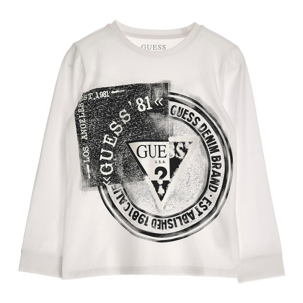 Футболка с длинным рукавом GUESS Белый/Термопринт: черно-белая печать Мальчик