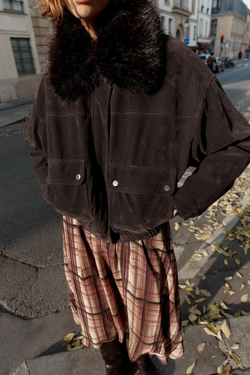 ZARA БОМБЕР ОВЕРСАЙЗ С ОТЛОЖНЫМ ВОРОТНИКОМ ИЗ ИСКУССТВЕННОГО МЕХА, КОРИЧНЕВЫЙ