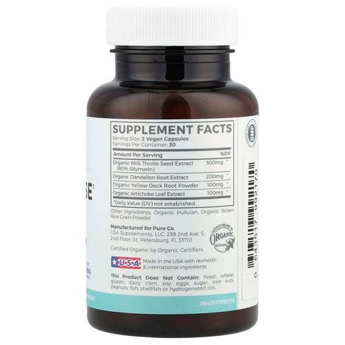 Pure Co., Органическое очищение печени, 60 веганских капсул