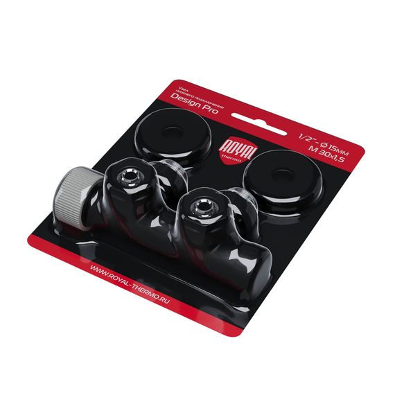 Узел нижнего подключения термостатический угловой Royal Thermo Design Pro 15мм М30х1,5 (Черный) — (4)