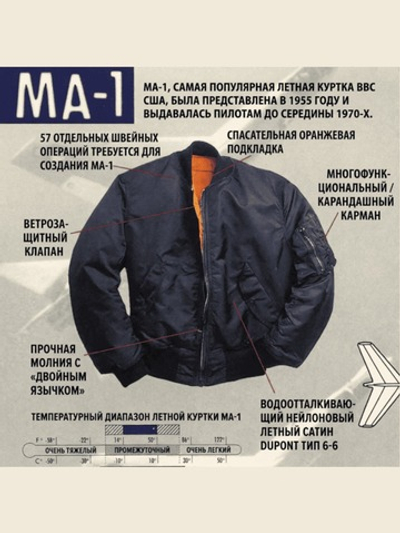 Куртка Бомбер - MA-1 Alpha Flight Jacket(т.синяя - r.blue)