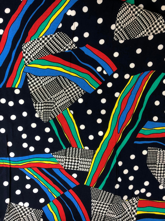 Штапель принт печворк красный/зелен/голуб/черн на синем D78C1