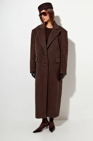Пальто с шерстью прямого кроя цвета шоколад