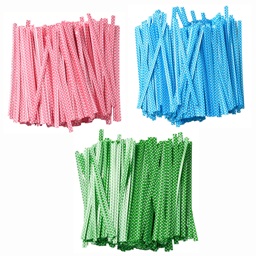 500 скрутиков-прутиков 10 см с рисунком Горошек в пластмассовой оболочке