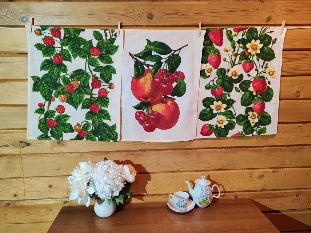 Набор кухонных полотенец, 3 шт , 45х60 см , рогожка