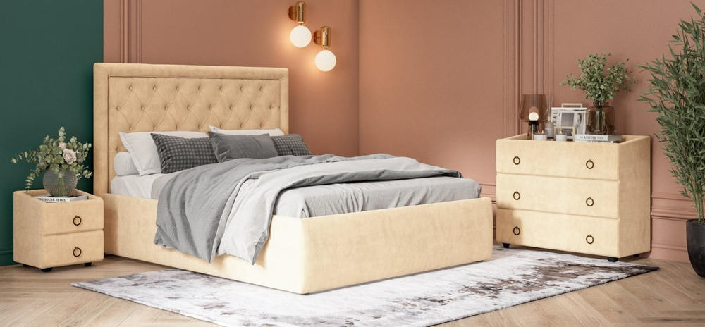 Комод BOSS Classic велюр Monolit санд, Вяз натуральный