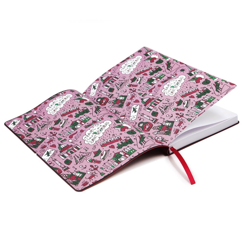 НОВИНКА! Блокнот "Питер. Мосты на Неве" в клетку А5 128 листов, гибкая обложка из экокожи (цвет винный) с блинтовым тиснением рисунка по полю