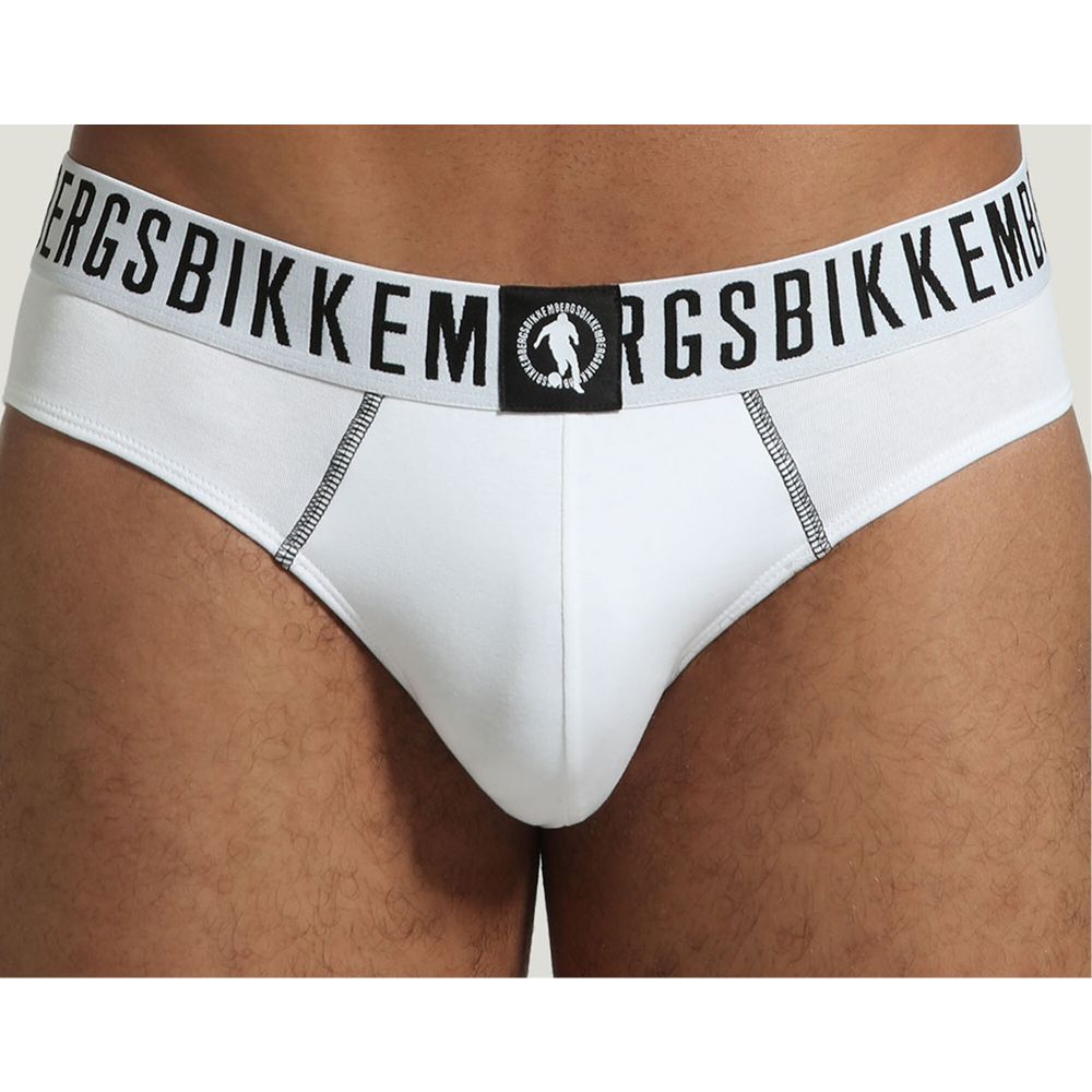 Мужские трусы брифы белые набор 2 в 1 Bikkembergs FASHION PUPINO BKK1USP06BI