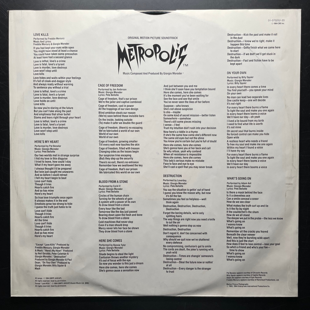 Metropolis - Original Motion Picture Soundtrack (Голландия 1984г.)