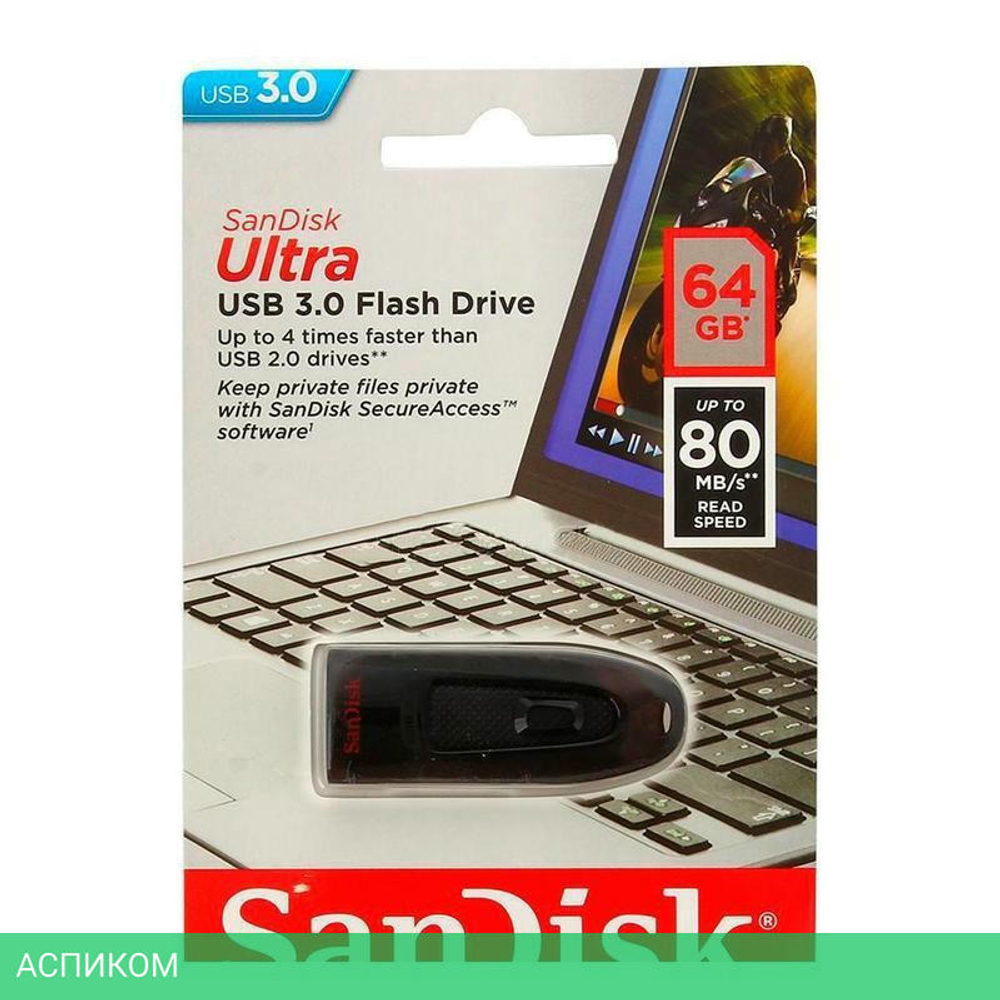 USB Flash-накопитель SanDisk Ultra USB 3.0 64GB Black (SDCZ48-064G-U46)