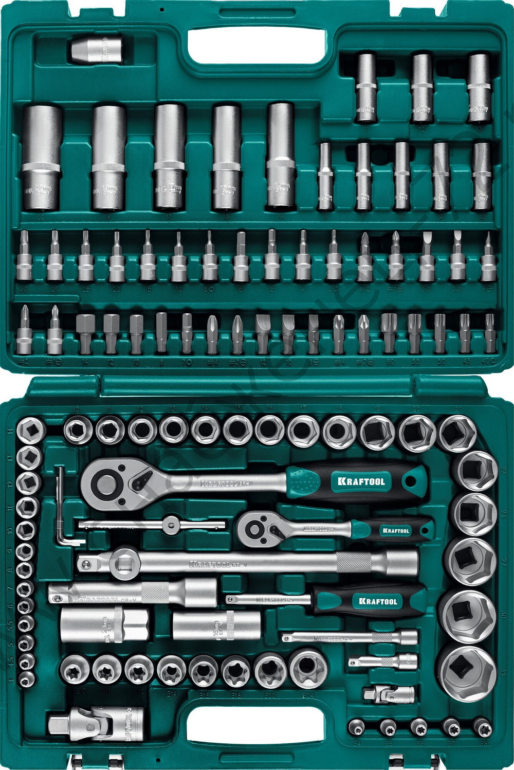 KRAFTOOL X-Drive 108, 108 предм., (1/2″+3/8″+1/4″), универсальный набор инструмента (27888-H108)