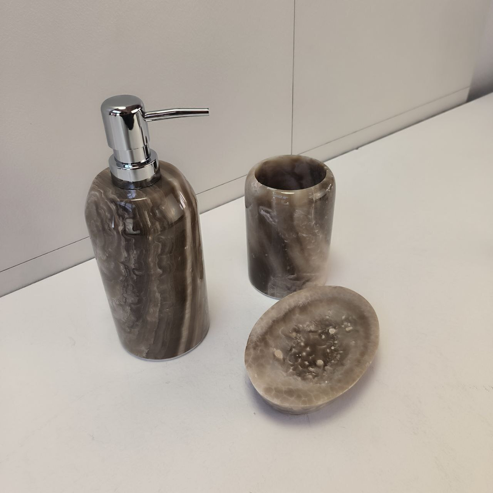 Набор из оникса 3 предм Grey NO-63239  дозатор, стаканчик, мыльница 151