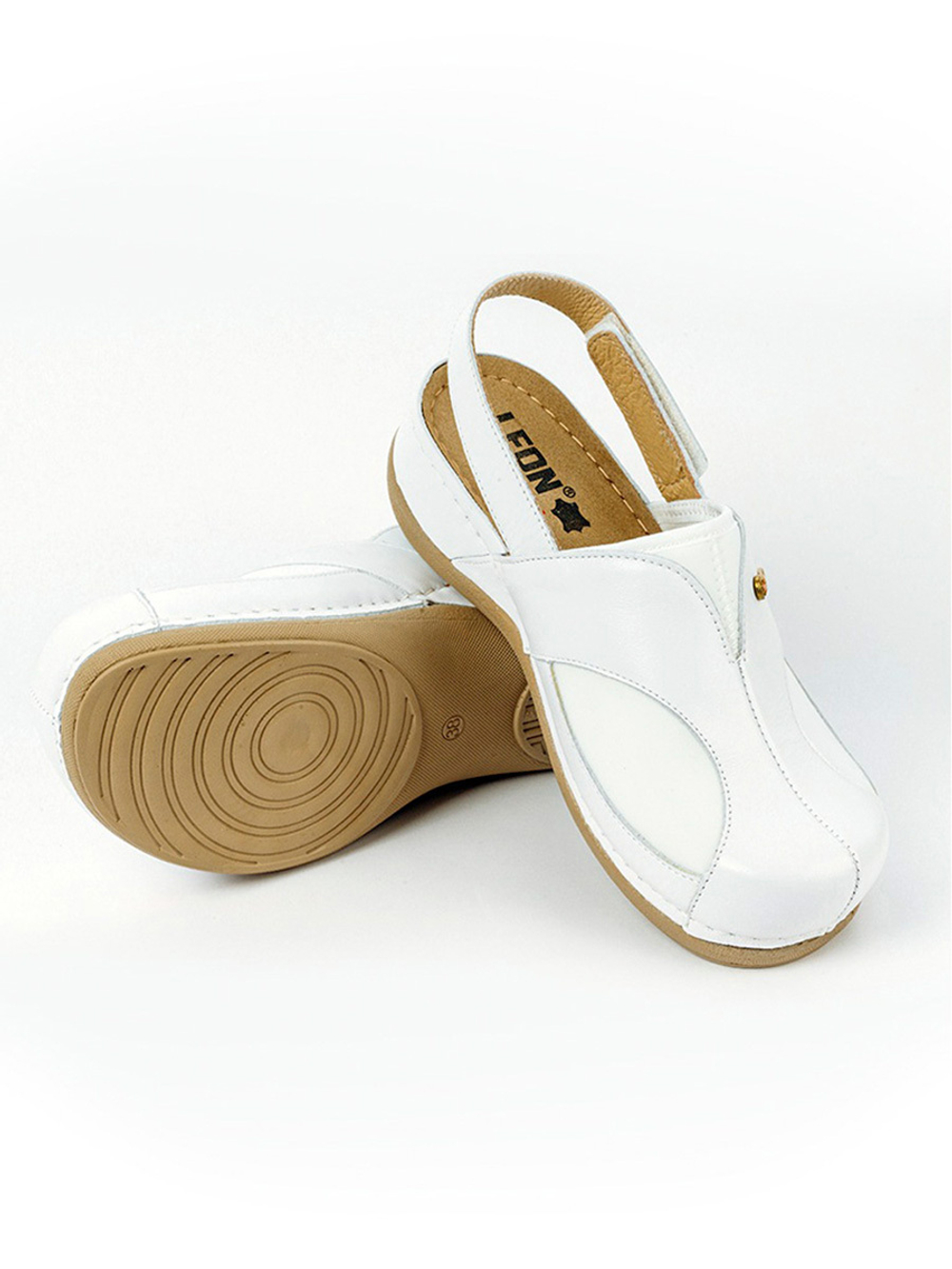 Сабо женские Леон 913 кожаные с эластичными вставками, белый, 39