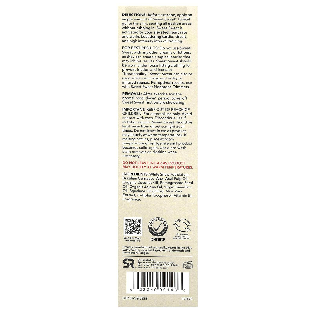Sports Research, Sweet Sweat®, усилитель тренировки, ваниль, 182 г (6,4 унции)