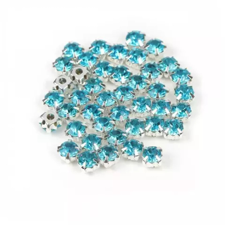 Стразы пришивные в цапах стекло, цв.бирюзовый 6 мм, 36шт